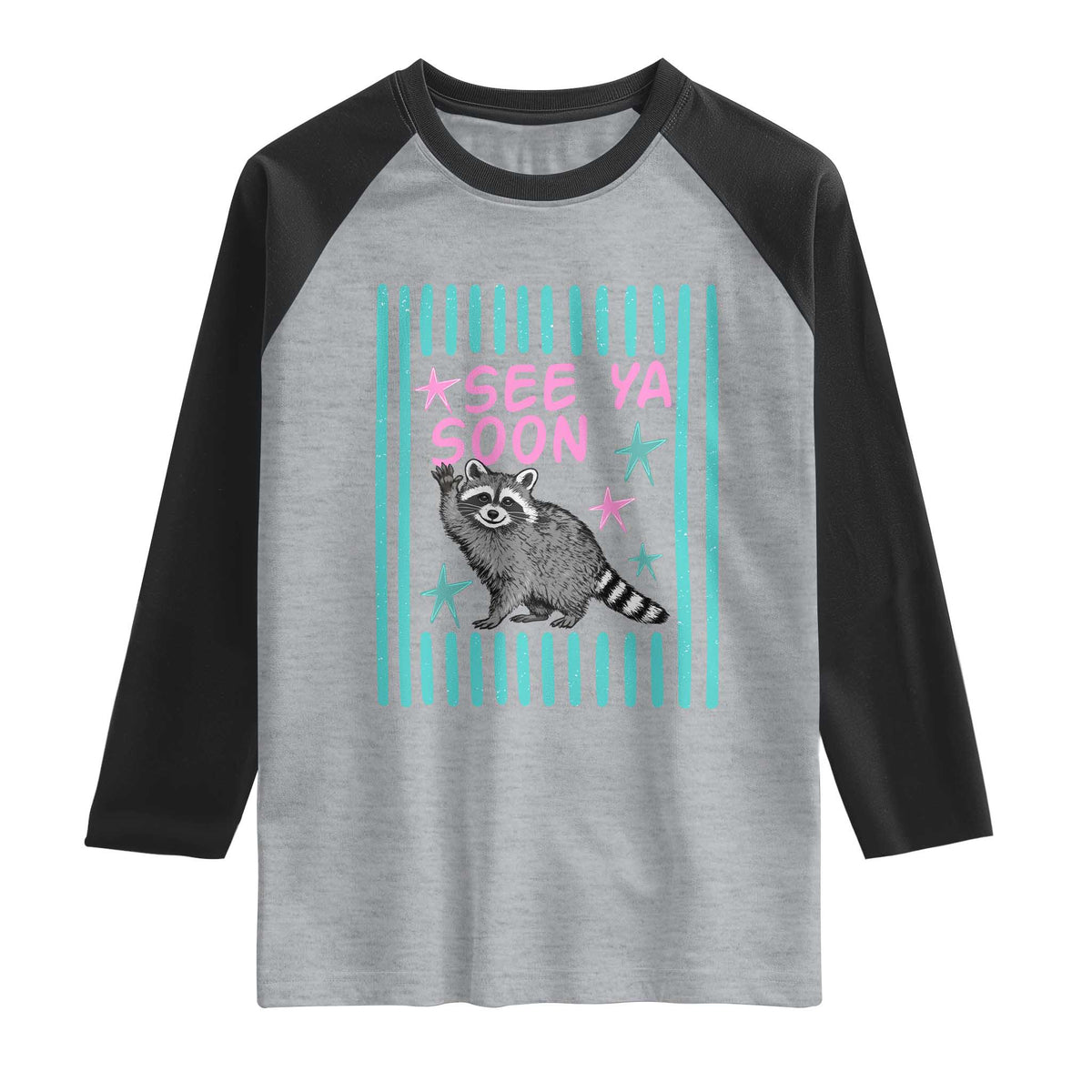 Striped Funny See Ya Soon Racoon Raglan Shirt Last Day Of School Teacher TS14 Heather Gray Black Print Your Wear