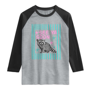 Striped Funny See Ya Soon Racoon Raglan Shirt Last Day Of School Teacher TS14 Heather Gray Black Print Your Wear