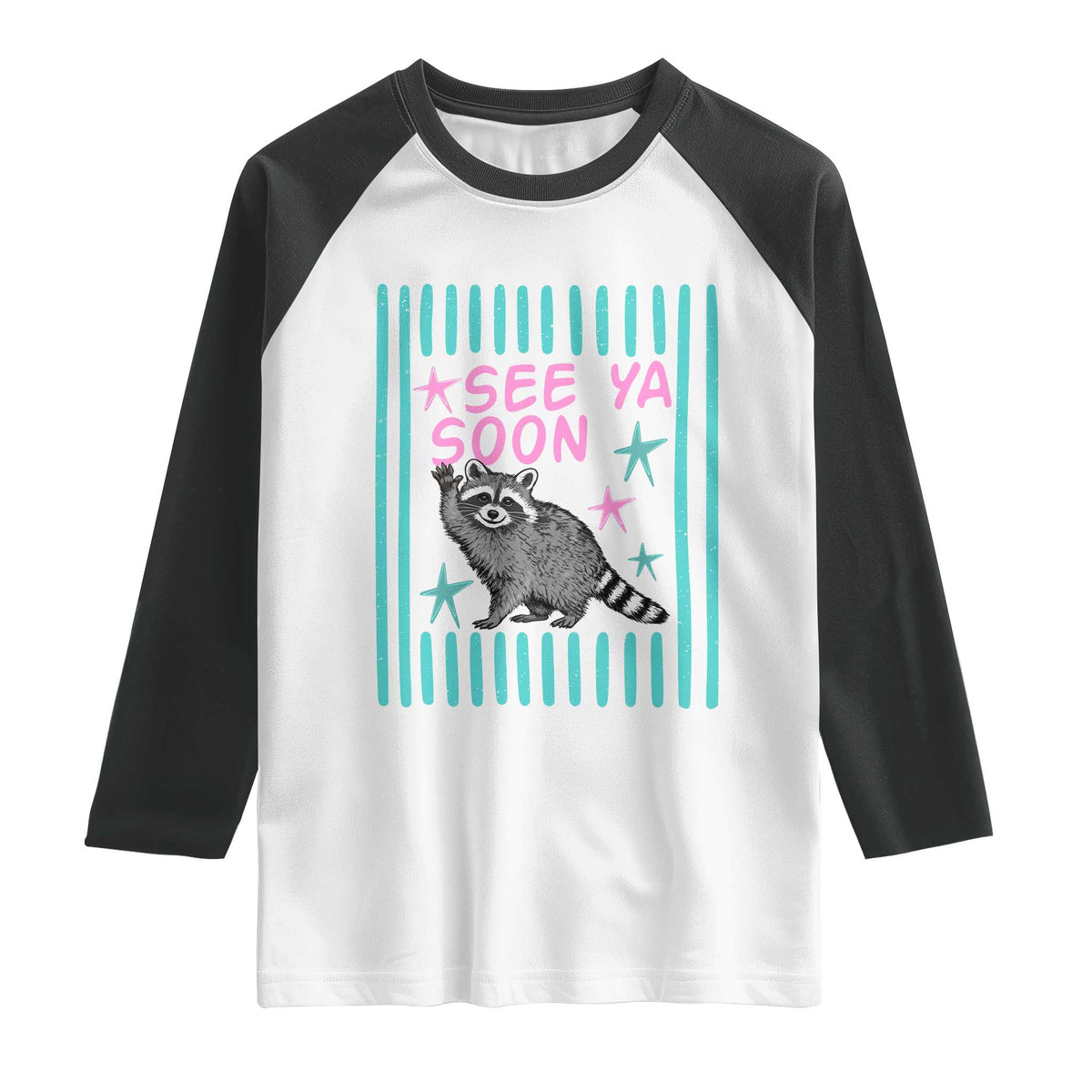 Striped Funny See Ya Soon Racoon Raglan Shirt Last Day Of School Teacher TS14 White Black Print Your Wear