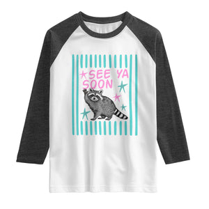 Striped Funny See Ya Soon Racoon Raglan Shirt Last Day Of School Teacher TS14 White Heather Charcoal Print Your Wear