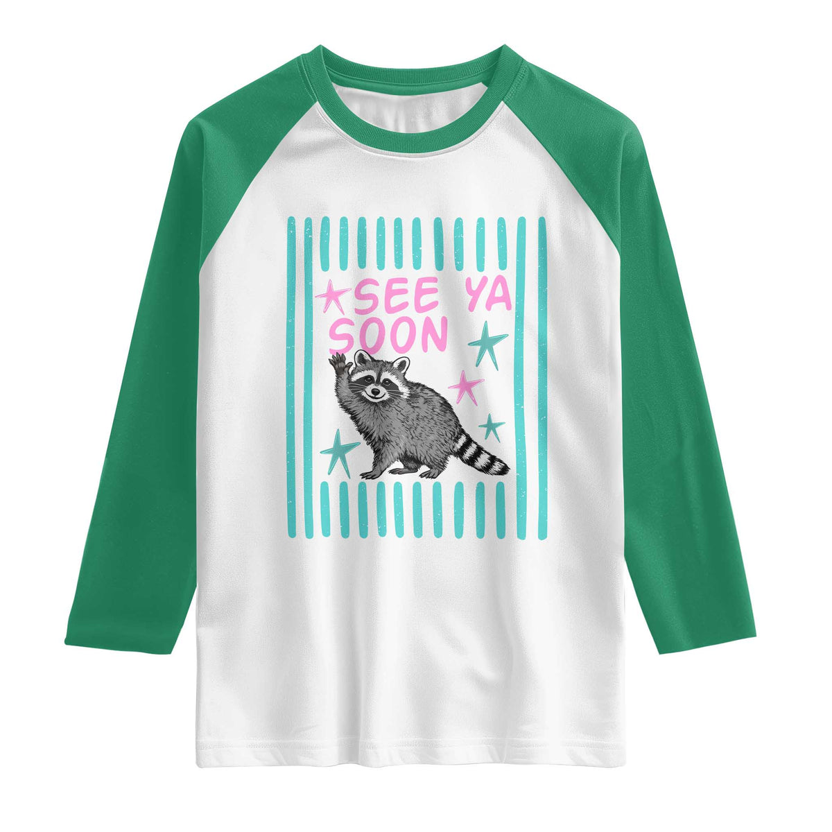 Striped Funny See Ya Soon Racoon Raglan Shirt Last Day Of School Teacher TS14 White Kelly Green Print Your Wear