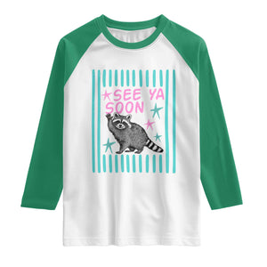 Striped Funny See Ya Soon Racoon Raglan Shirt Last Day Of School Teacher TS14 White Kelly Green Print Your Wear