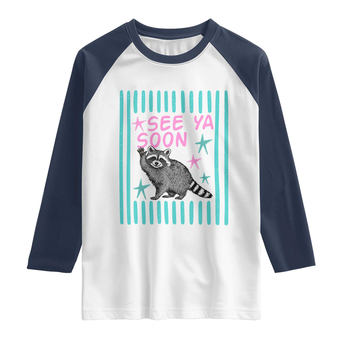 Striped Funny See Ya Soon Racoon Raglan Shirt Last Day Of School Teacher TS14 White Navy Print Your Wear