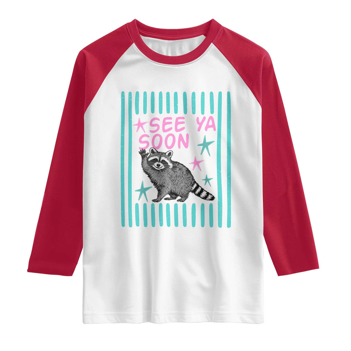 Striped Funny See Ya Soon Racoon Raglan Shirt Last Day Of School Teacher TS14 White Red Print Your Wear