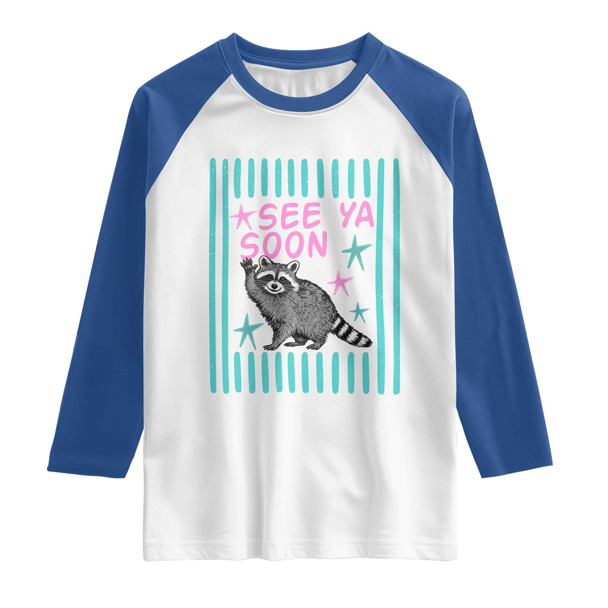 Striped Funny See Ya Soon Racoon Raglan Shirt Last Day Of School Teacher TS14 White Royal Print Your Wear