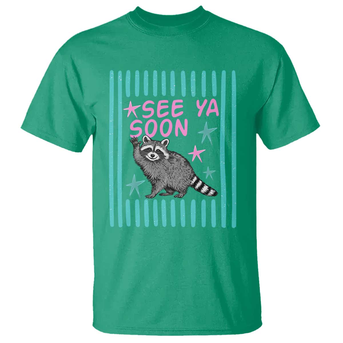 Striped Funny See Ya Soon Racoon T Shirt Last Day Of School Teacher TS14 Irish Green Print Your Wear