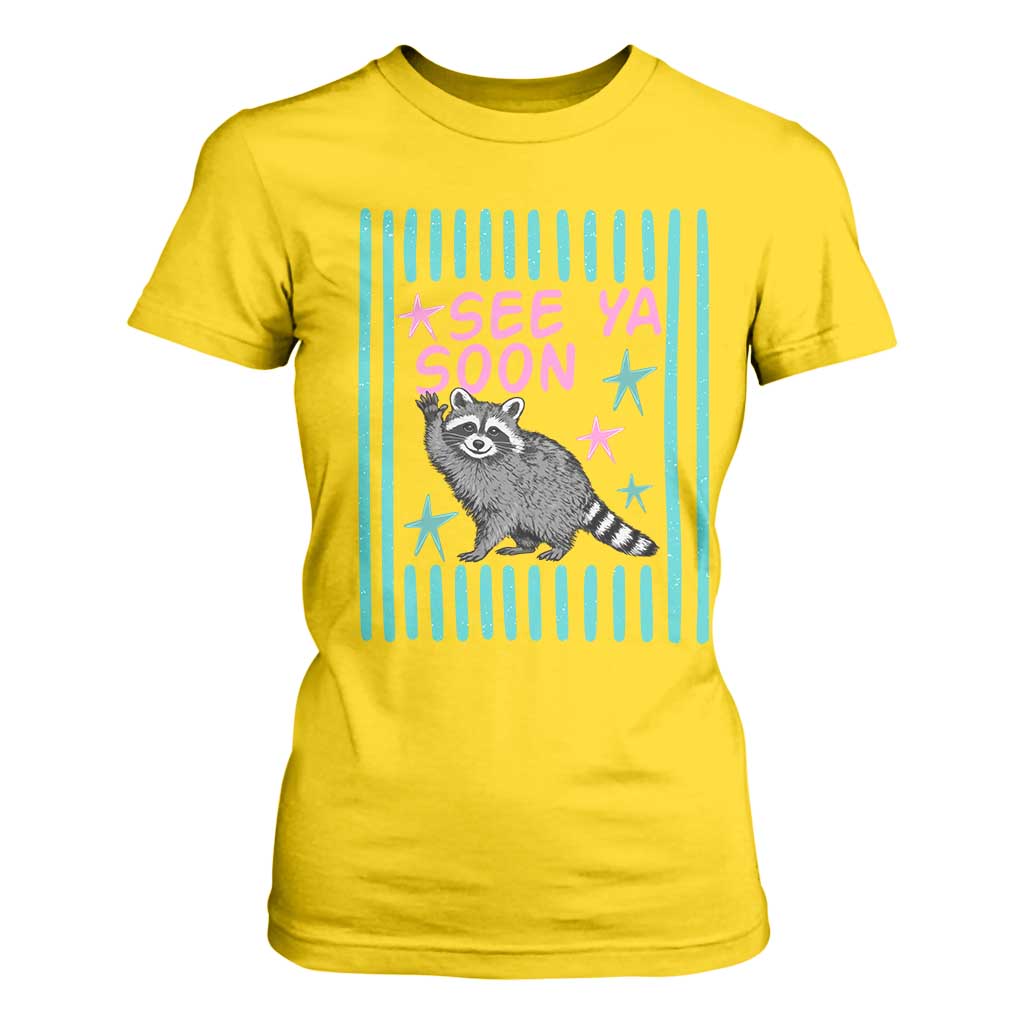 Striped Funny See Ya Soon Racoon T Shirt For Women Last Day Of School Teacher TS14 Daisy Print Your Wear