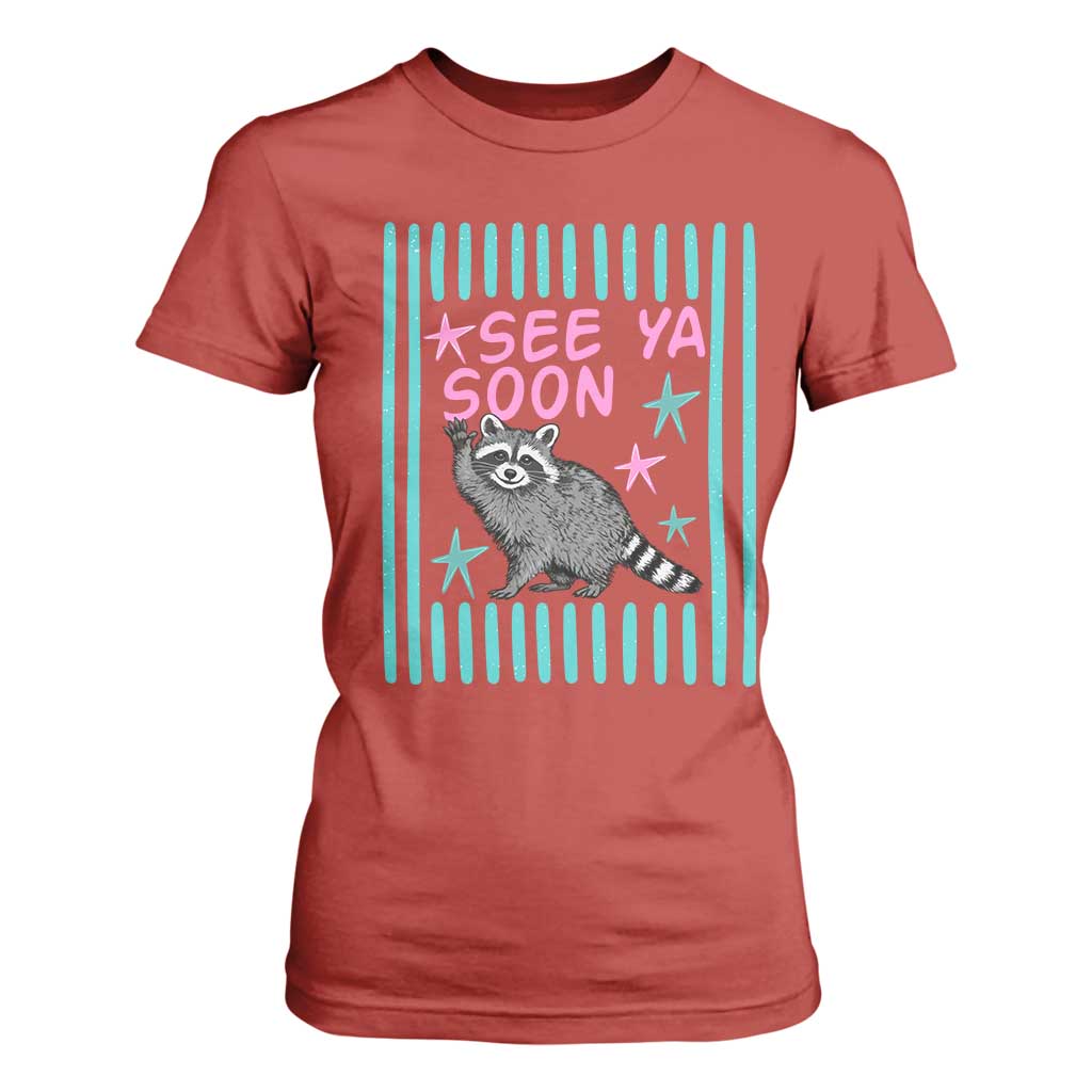 Striped Funny See Ya Soon Racoon T Shirt For Women Last Day Of School Teacher TS14 Red Print Your Wear
