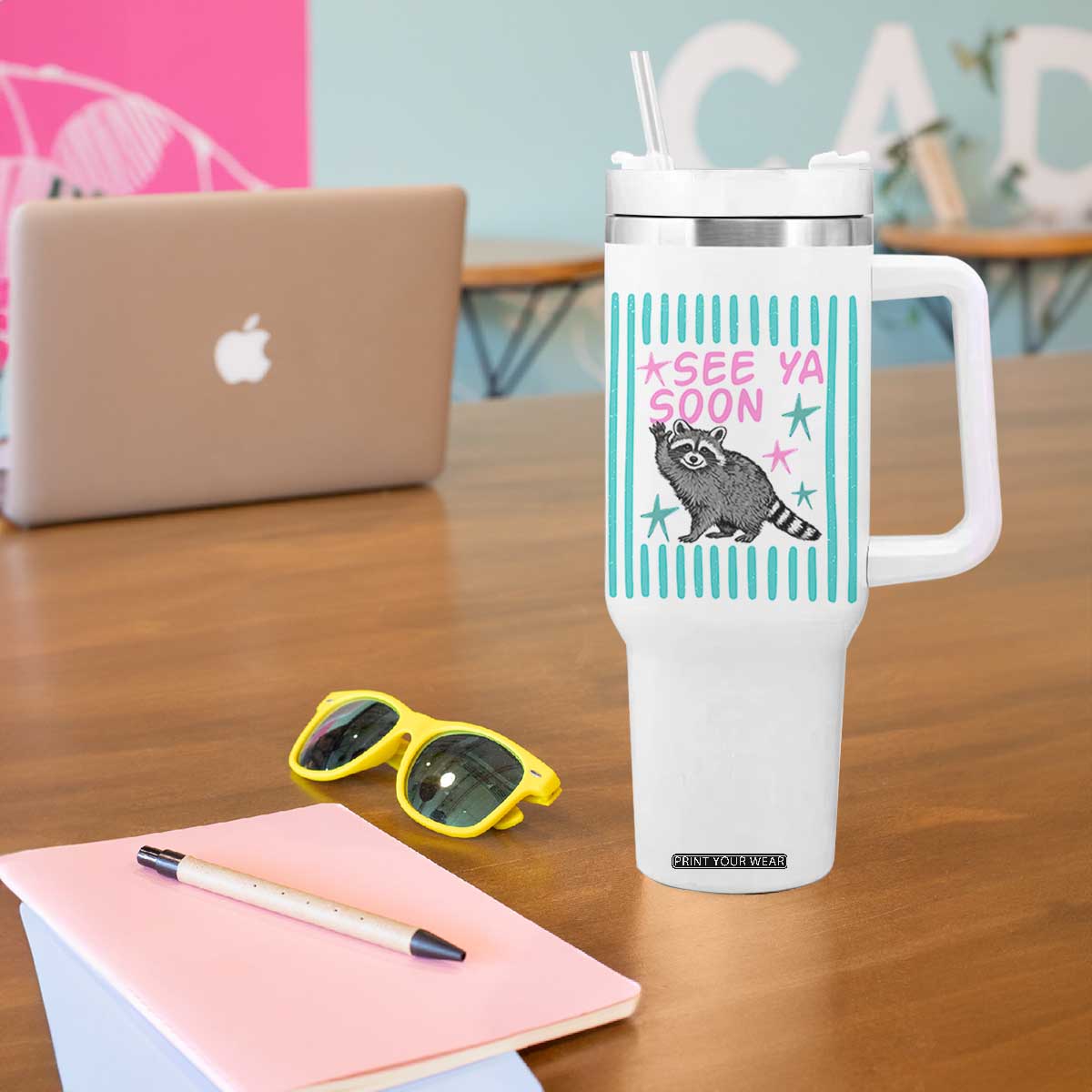 Striped Funny See Ya Soon Racoon Tumbler With Handle Last Day Of School Teacher TS14 Print Your Wear
