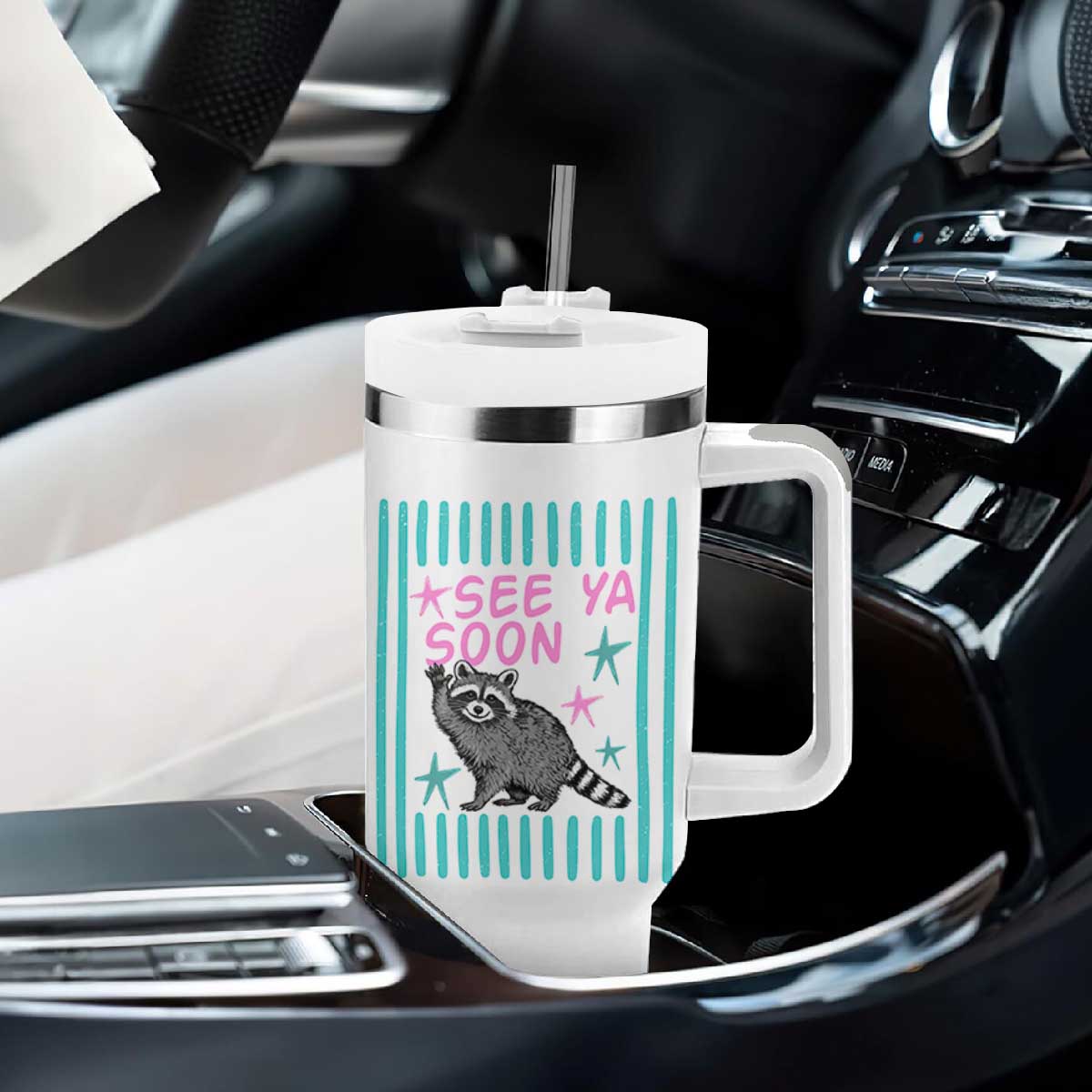 Striped Funny See Ya Soon Racoon Tumbler With Handle Last Day Of School Teacher TS14 Print Your Wear