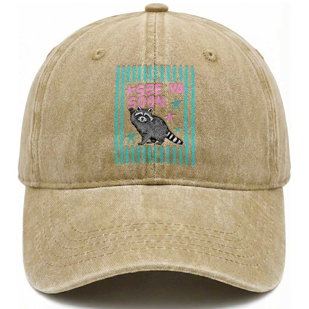 Striped Funny See Ya Soon Racoon Washed Cotton Baseball Cap Last Day Of School Teacher TS14 Print Your Wear