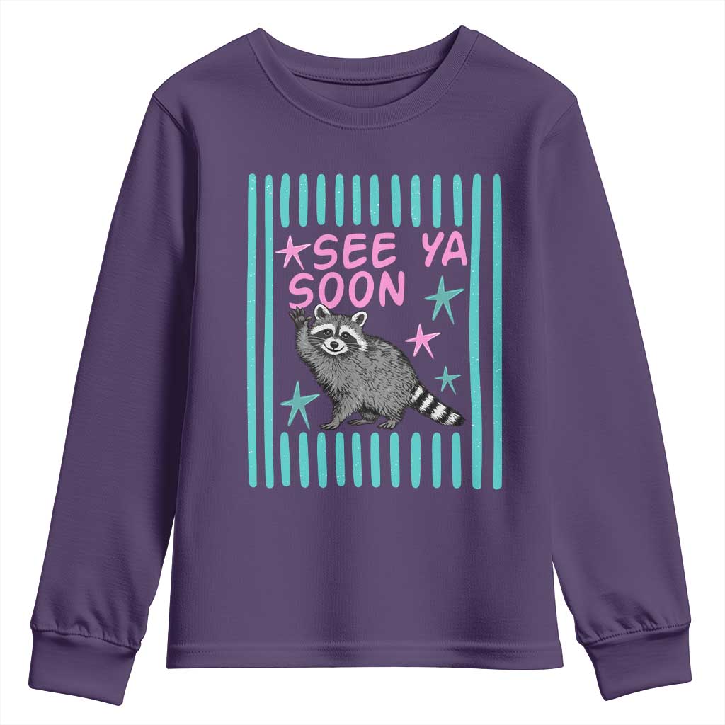 Striped Funny See Ya Soon Racoon Youth Sweatshirt Last Day Of School Teacher TS14 Purple Print Your Wear