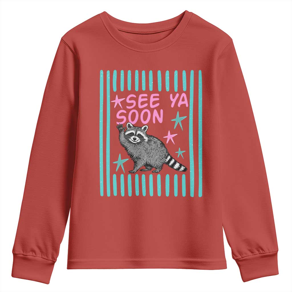 Striped Funny See Ya Soon Racoon Youth Sweatshirt Last Day Of School Teacher TS14 Red Print Your Wear