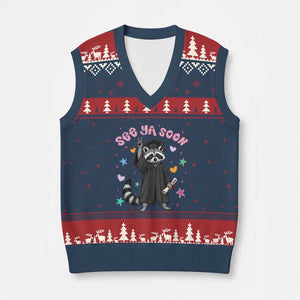 See Ya Soon Raccoon V-Neck Knit Sweater Vest Funny Raccoon Graduation 2026 TS14 Navy Red Print Your Wear