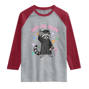 See Ya Soon Raccoon Raglan Shirt Funny Raccoon Graduation 2026 TS14 Heather Gray Heather Red Print Your Wear