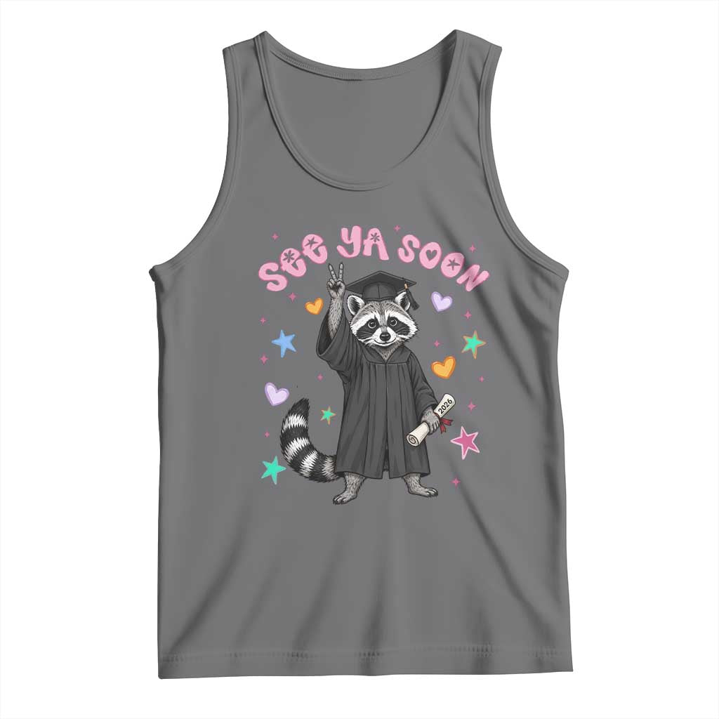 See Ya Soon Raccoon Tank Top Funny Raccoon Graduation 2026 TS14 Black Heather Print Your Wear