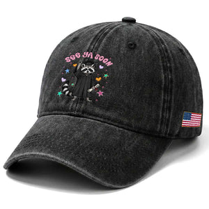 See Ya Soon Raccoon Washed Cotton Baseball Cap Funny Raccoon Graduation 2026 TS14 Print Your Wear