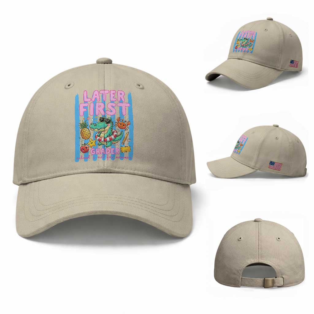 Later First Grader School's Out For Summer Baseball Cap Last Day Of School Later Gator Alligator TS14 Baseball Cap Universal Fit Beige Print Your Wear