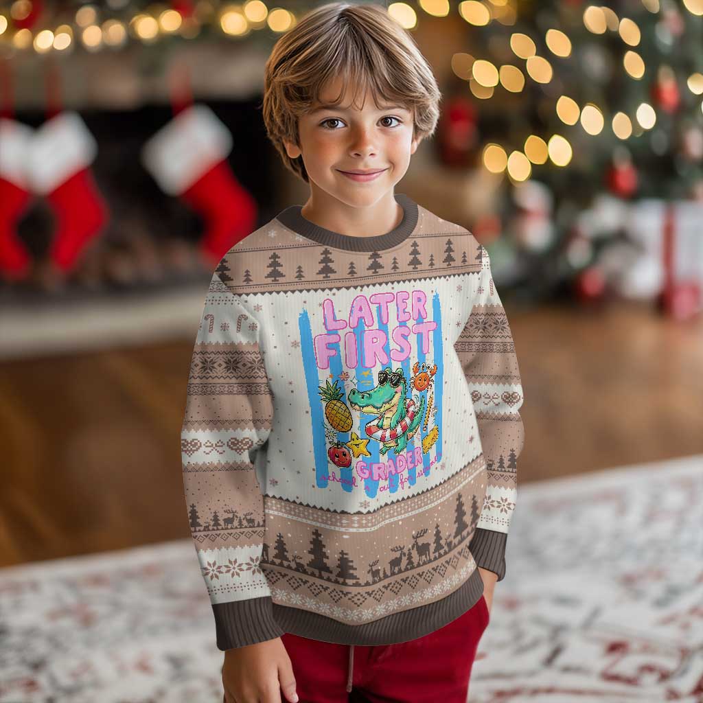 Later First Grader School's Out For Summer Ugly Christmas Sweater Last Day Of School Later Gator Alligator TS14 Mocha Mousse Print Your Wear