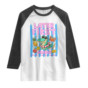 Later First Grader School's Out For Summer Raglan Shirt Last Day Of School Later Gator Alligator TS14 White Heather Charcoal Print Your Wear