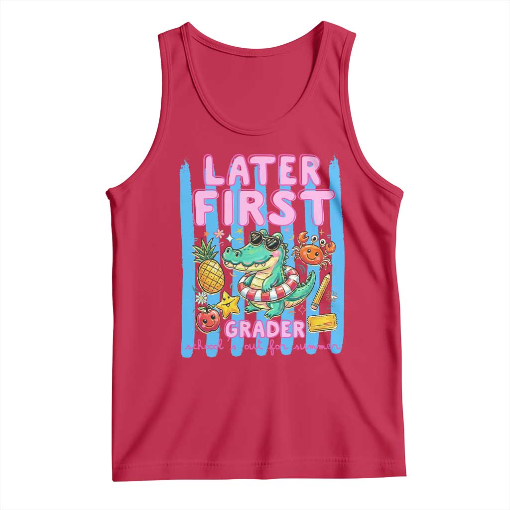 Later First Grader School's Out For Summer Tank Top Last Day Of School Later Gator Alligator TS14 Red Print Your Wear