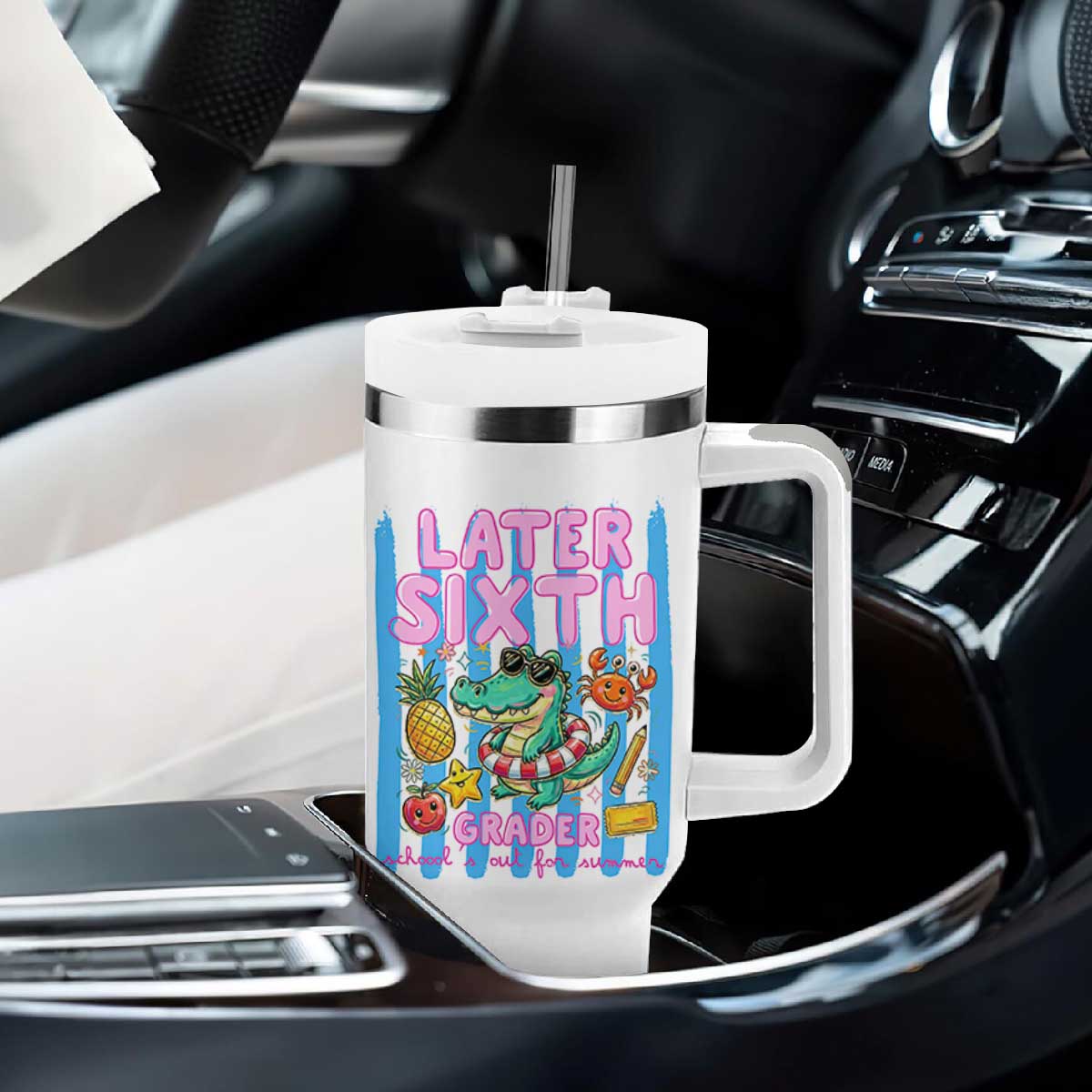 Later Sixth Grader School's Out For Summer Tumbler With Handle Last Day Of School Later Gator Alligator TS14 Print Your Wear