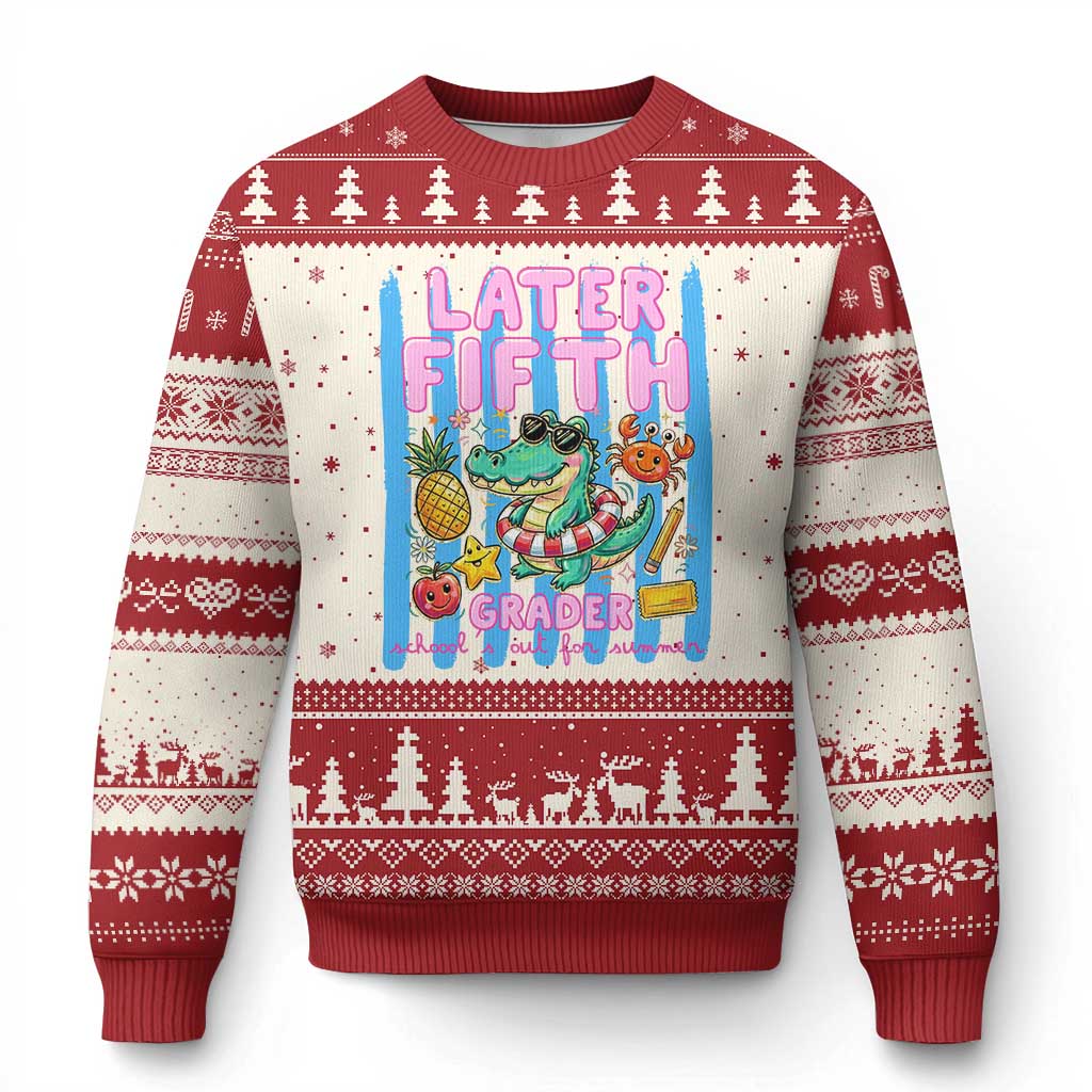 Later Fifth Grader School's Out For Summer Ugly Christmas Sweater Last Day Of School Later Gator Alligator TS14 Beige Red Print Your Wear