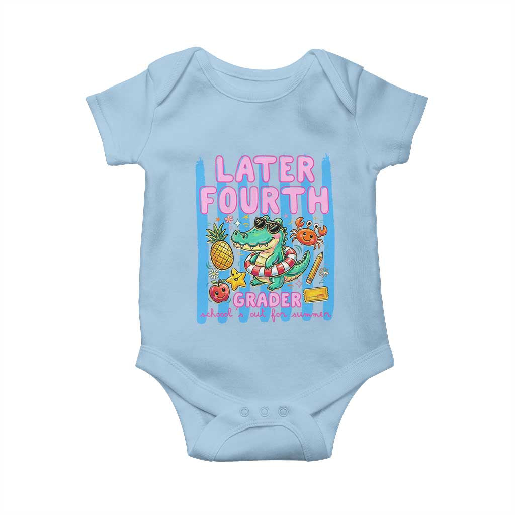 Later Fourth Grader School's Out For Summer Baby Onesie Last Day Of School Later Gator Alligator TS14 Light Blue Print Your Wear