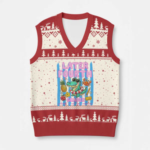 Later Fourth Grader School's Out For Summer V-Neck Knit Sweater Vest Last Day Of School Later Gator Alligator TS14 Beige Red Print Your Wear