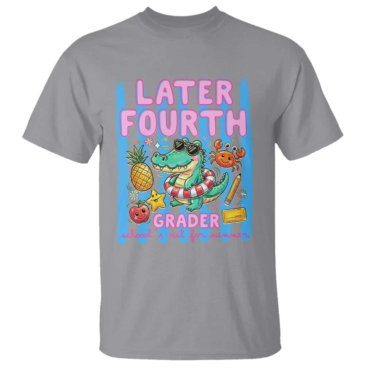 Later Fourth Grader School's Out For Summer T Shirt Last Day Of School Later Gator Alligator TS14 Sport Gray Print Your Wear