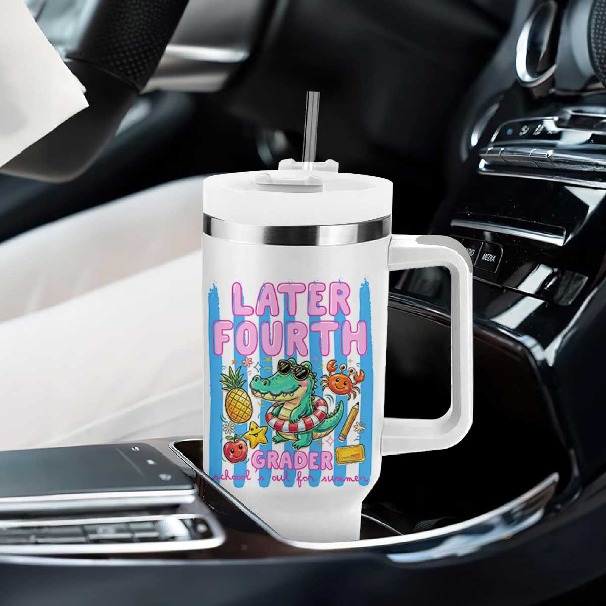 Later Fourth Grader School's Out For Summer Tumbler With Handle Last Day Of School Later Gator Alligator TS14 Print Your Wear