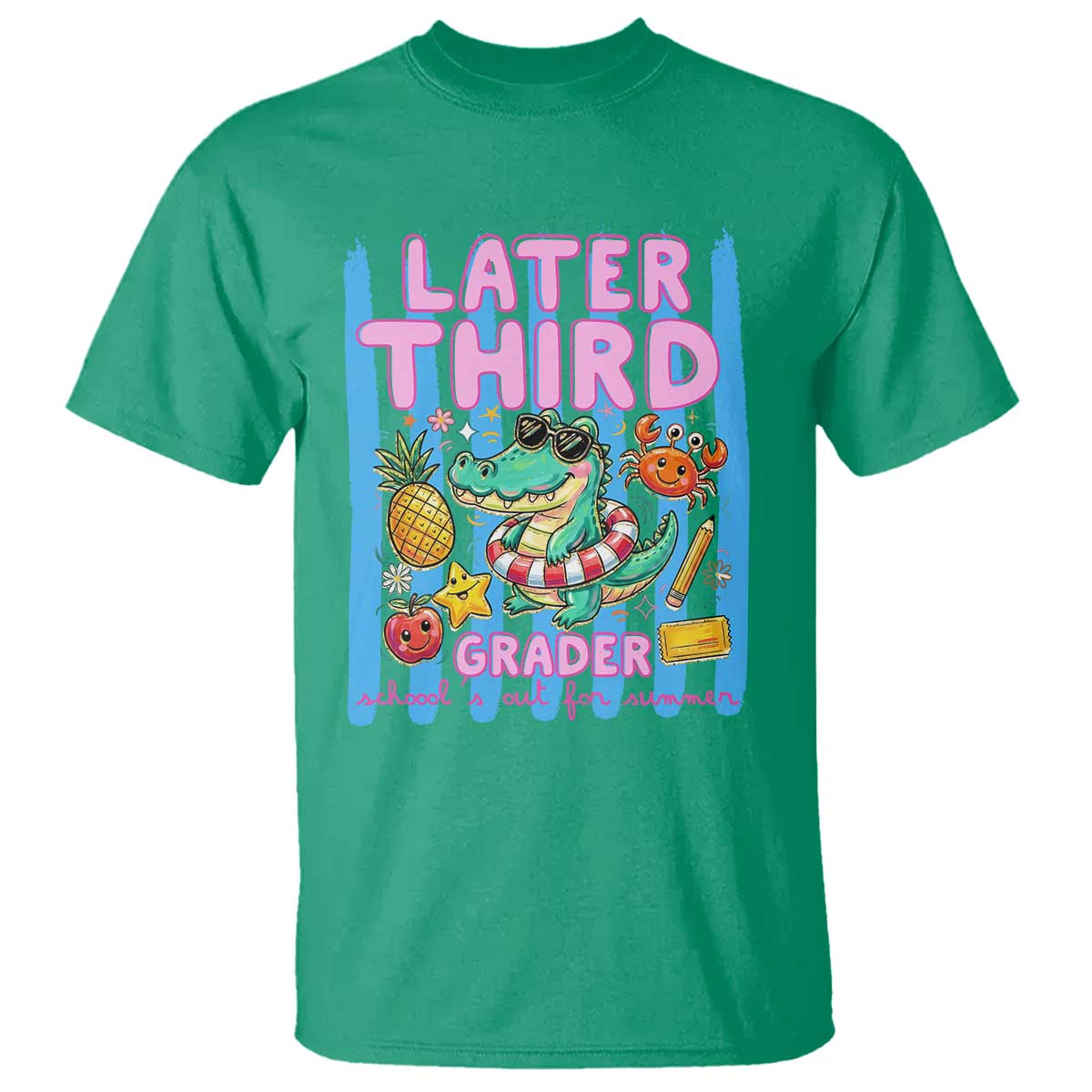 Later Third Grader School's Out For Summer T Shirt Last Day Of School Later Gator Alligator TS14 Irish Green Print Your Wear