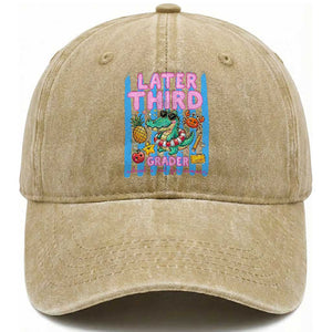 Later Third Grader School's Out For Summer Washed Cotton Baseball Cap Last Day Of School Later Gator Alligator TS14 Print Your Wear