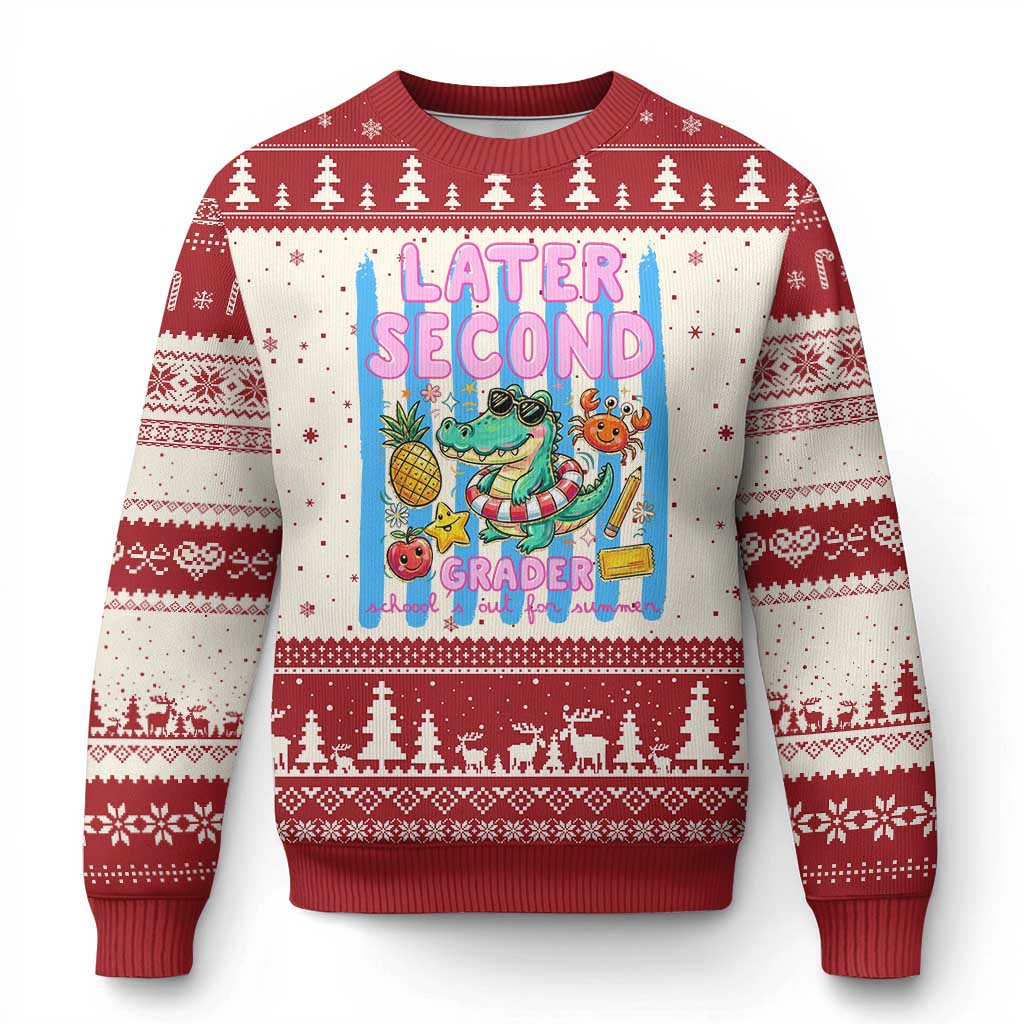 Later Second Grader School's Out For Summer Ugly Christmas Sweater Last Day Of School Later Gator Alligator TS14 Beige Red Print Your Wear