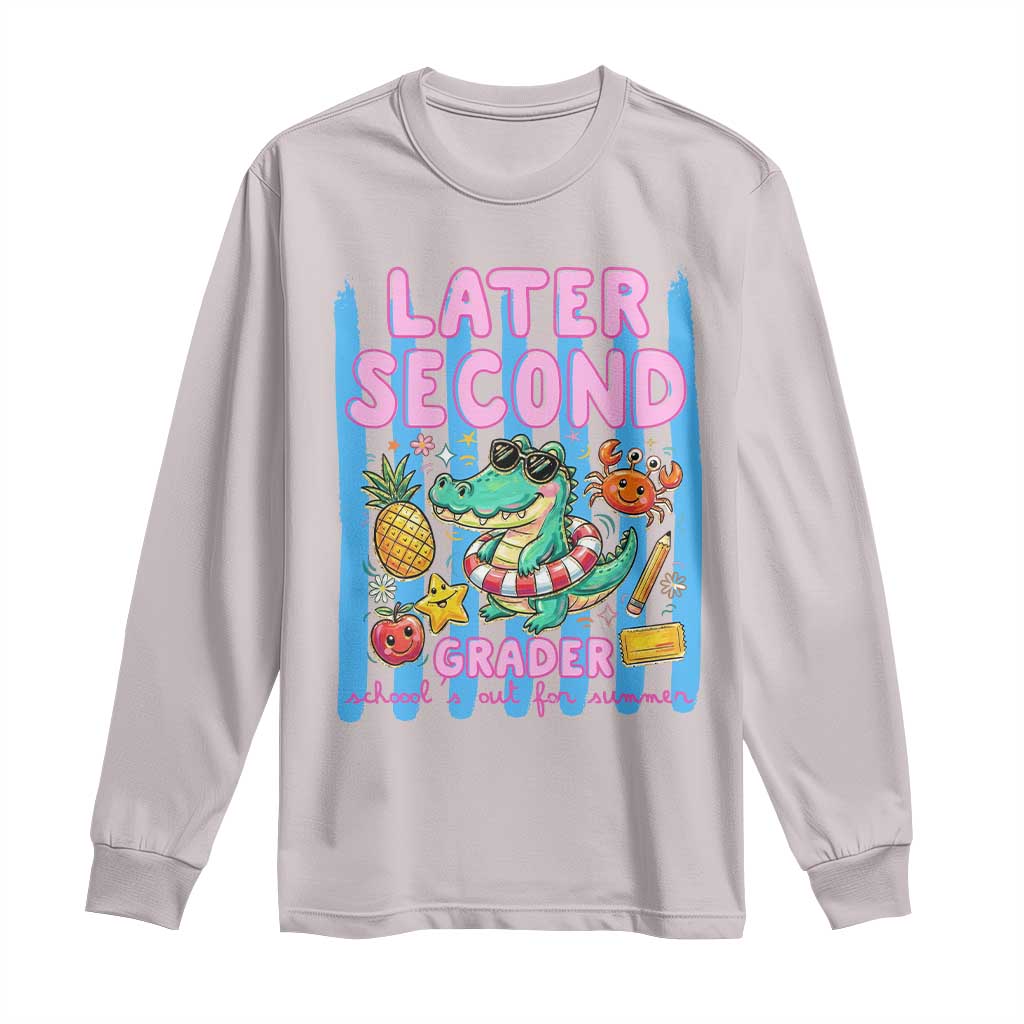 Later Second Grader School's Out For Summer Long Sleeve Shirt Last Day Of School Later Gator Alligator TS14 Ice Gray Print Your Wear