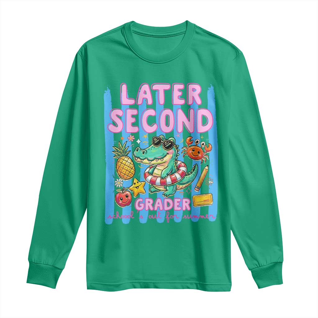Later Second Grader School's Out For Summer Long Sleeve Shirt Last Day Of School Later Gator Alligator TS14 Irish Green Print Your Wear