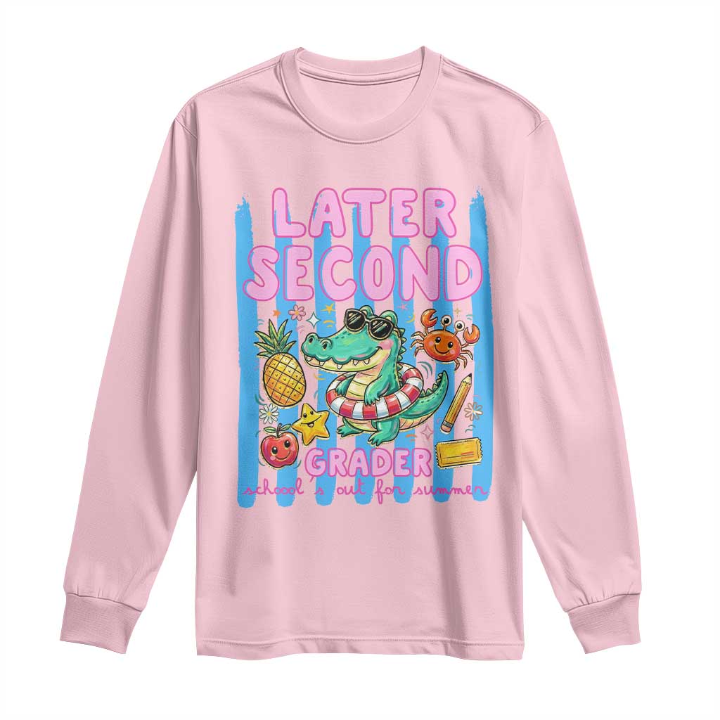 Later Second Grader School's Out For Summer Long Sleeve Shirt Last Day Of School Later Gator Alligator TS14 Light Pink Print Your Wear
