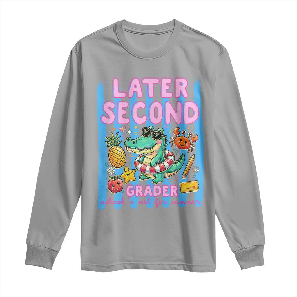 Later Second Grader School's Out For Summer Long Sleeve Shirt Last Day Of School Later Gator Alligator TS14 Sport Gray Print Your Wear