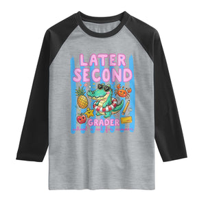 Later Second Grader School's Out For Summer Raglan Shirt Last Day Of School Later Gator Alligator TS14 Heather Gray Black Print Your Wear