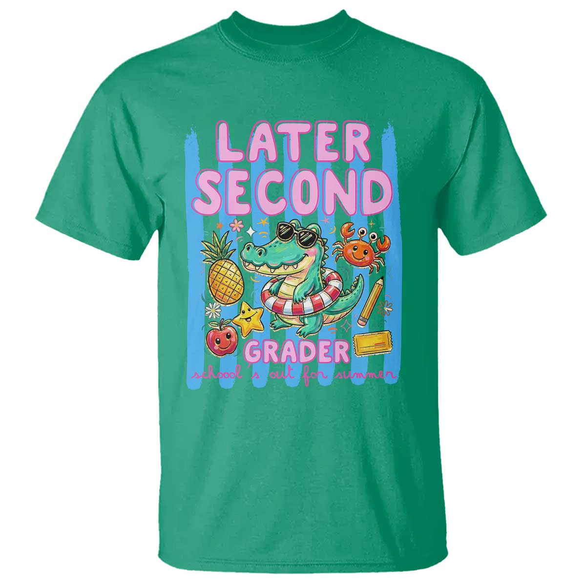 Later Second Grader School's Out For Summer T Shirt Last Day Of School Later Gator Alligator TS14 Irish Green Print Your Wear