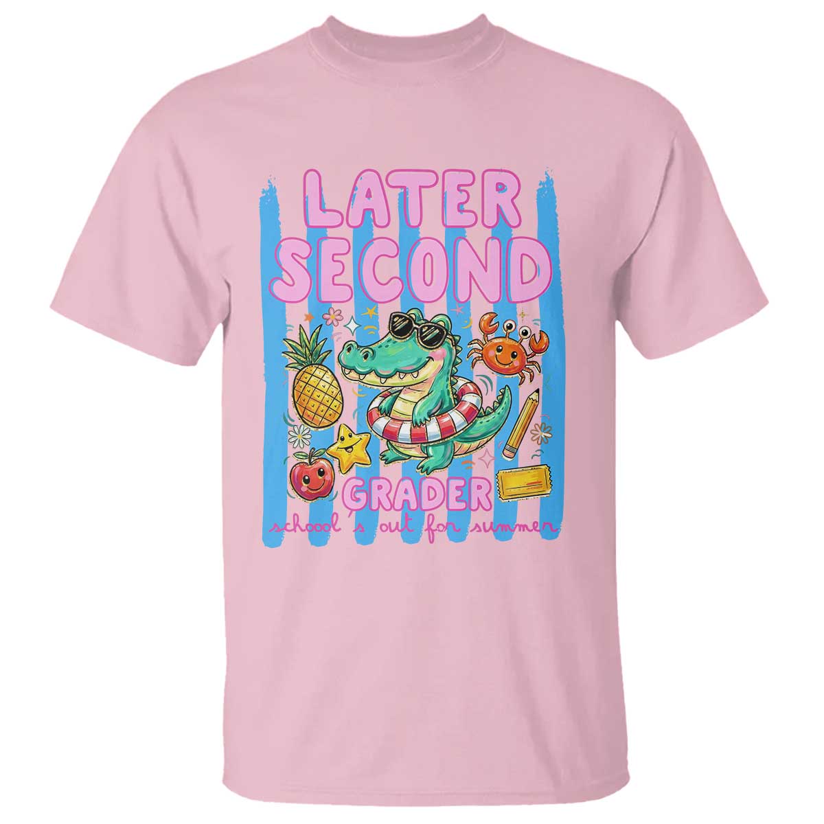 Later Second Grader School's Out For Summer T Shirt Last Day Of School Later Gator Alligator TS14 Light Pink Print Your Wear
