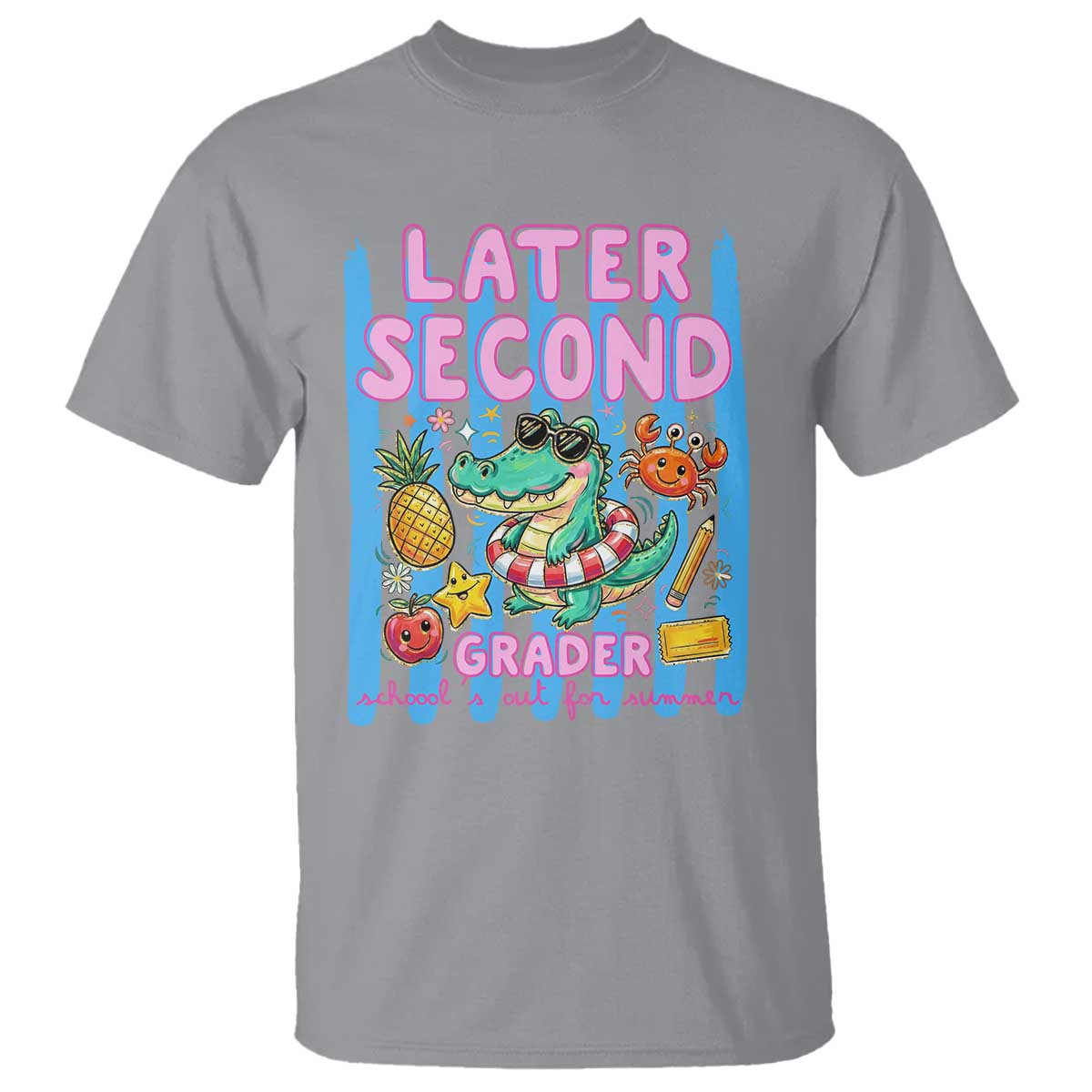 Later Second Grader School's Out For Summer T Shirt Last Day Of School Later Gator Alligator TS14 Sport Gray Print Your Wear