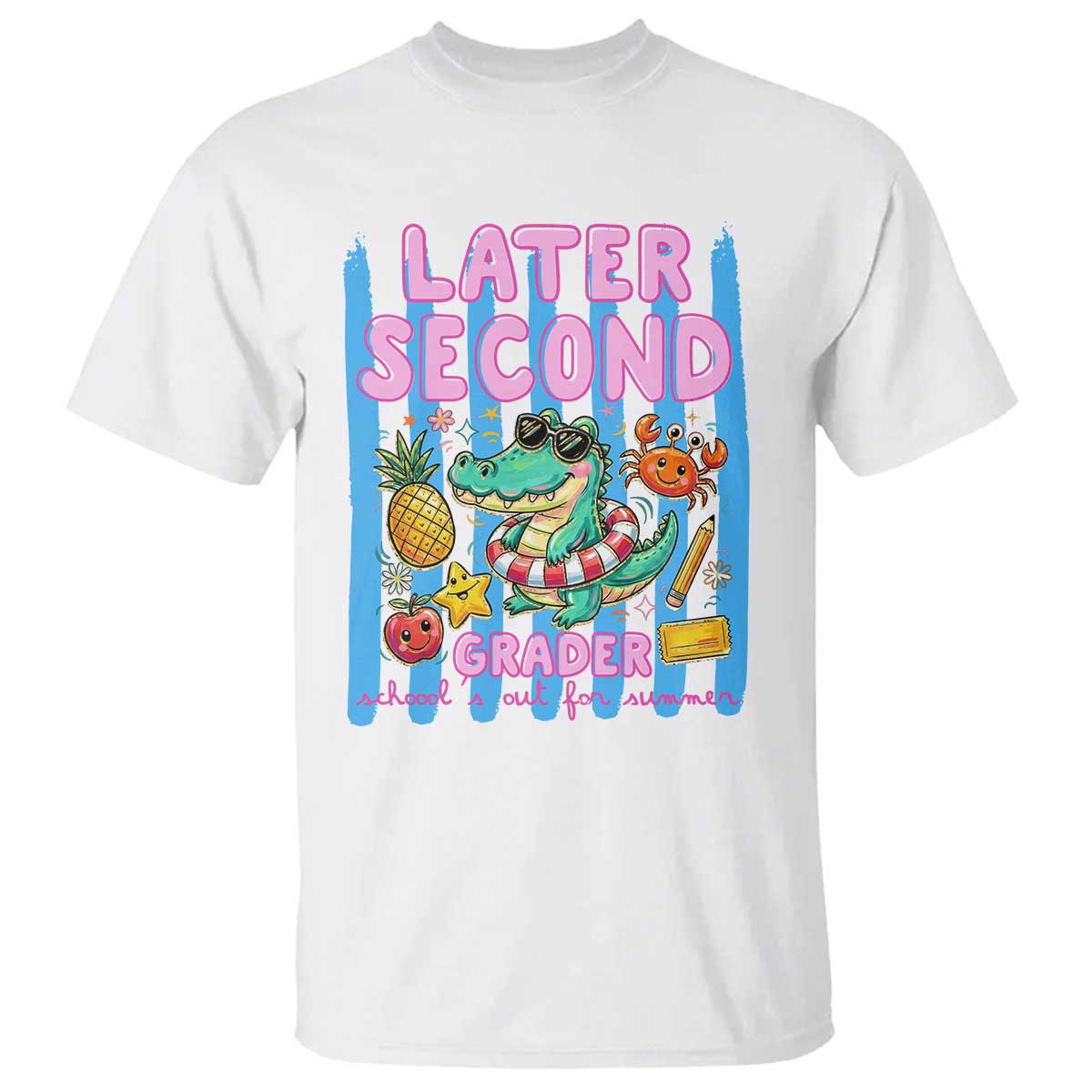 Later Second Grader School's Out For Summer T Shirt Last Day Of School Later Gator Alligator TS14 White Print Your Wear