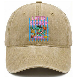 Later Second Grader School's Out For Summer Washed Cotton Baseball Cap Last Day Of School Later Gator Alligator TS14 Print Your Wear