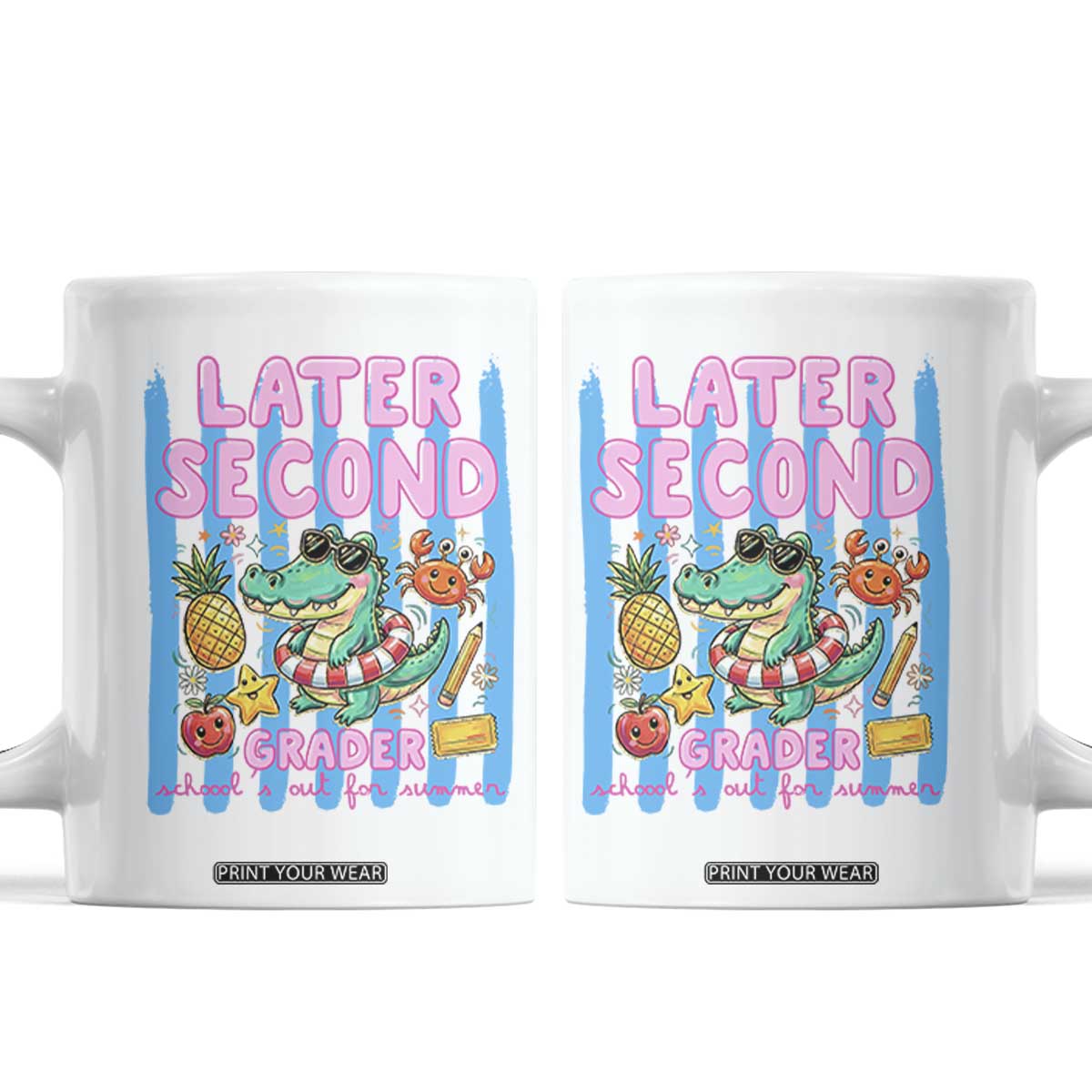 Later Second Grader School's Out For Summer Coffee Mug Last Day Of School Later Gator Alligator TS14 White Print Your Wear