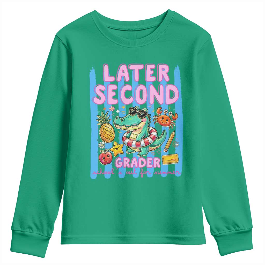 Later Second Grader School's Out For Summer Youth Sweatshirt Last Day Of School Later Gator Alligator TS14 Irish Green Print Your Wear