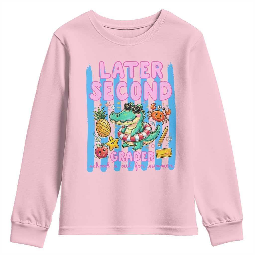 Later Second Grader School's Out For Summer Youth Sweatshirt Last Day Of School Later Gator Alligator TS14 Light Pink Print Your Wear