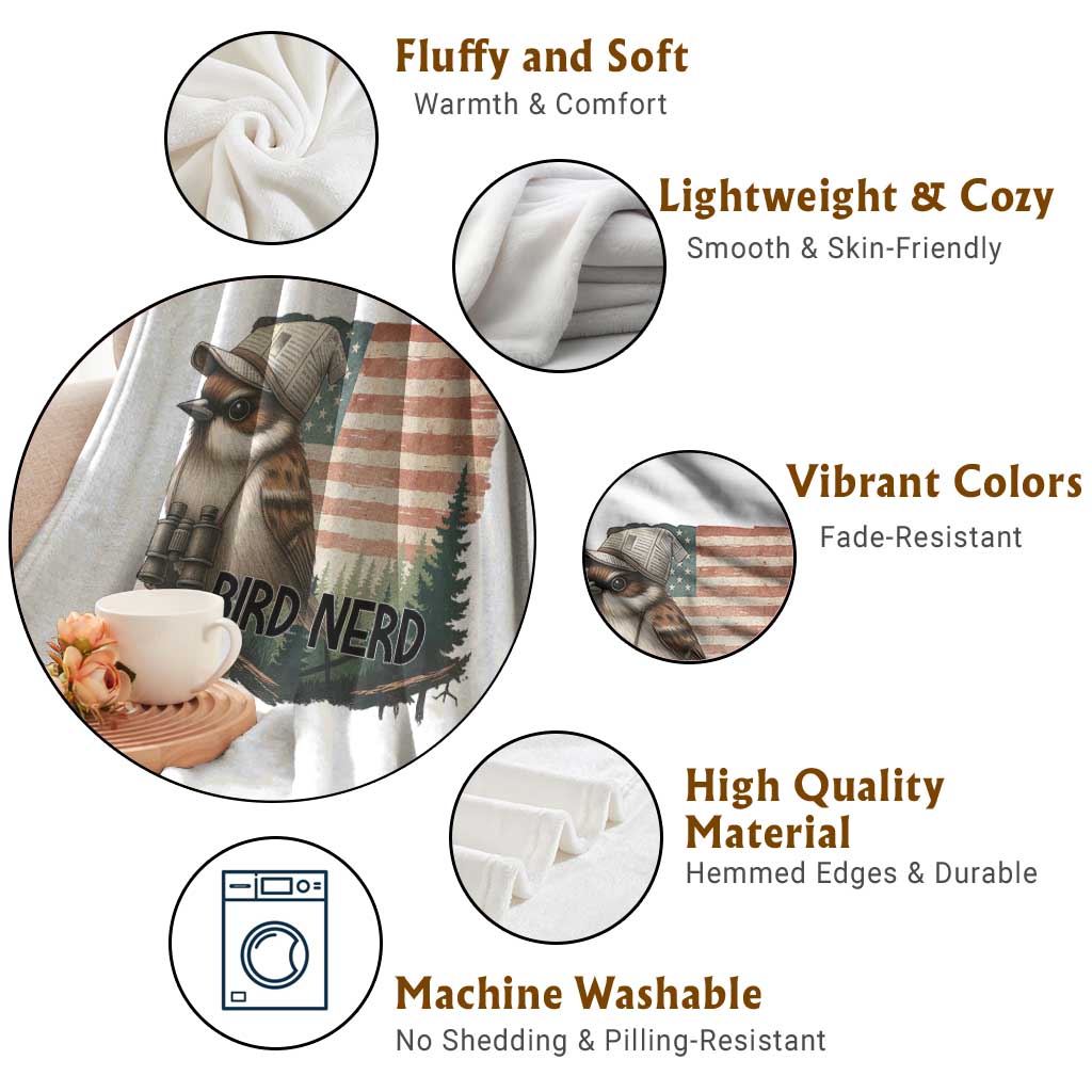 Bird Nerd Throw Blanket Funny Bird Watching Patriotic American Flag TS14 Print Your Wear