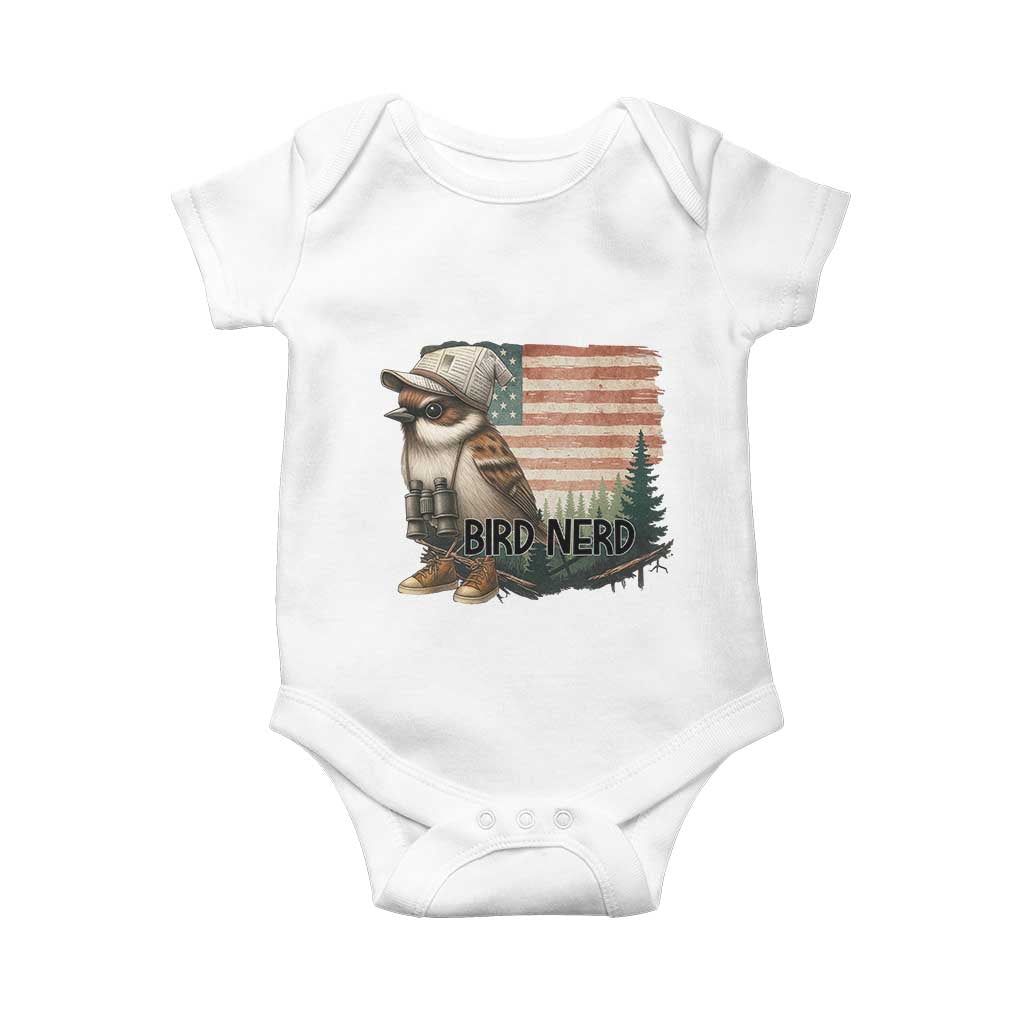 Bird Nerd Baby Onesie Funny Bird Watching Patriotic American Flag TS14 White Print Your Wear