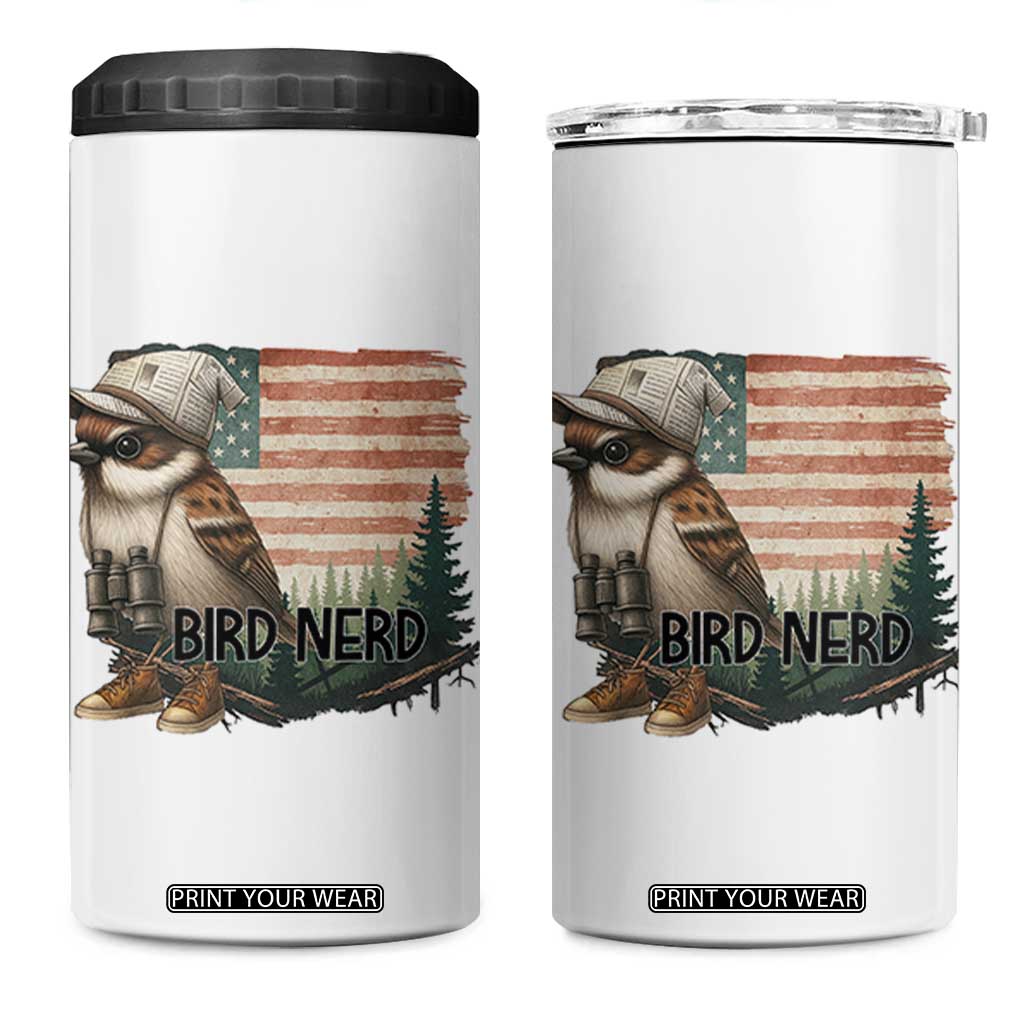 Bird Nerd 4 in 1 Can Cooler Tumbler Funny Bird Watching Patriotic American Flag TS14 One Size: 16 oz White Print Your Wear